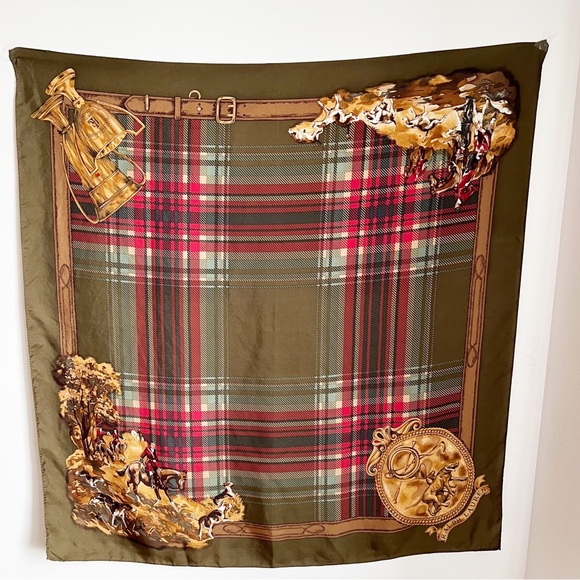Ralph Lauren Accessories - Ralph Lauren Silk Scarf Vintage Equestrian Print Tartan Hunt Club 1967 Dogs
